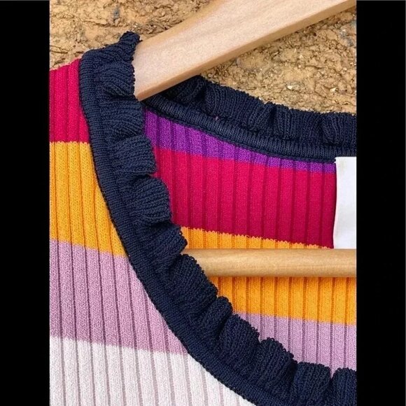 CINQ À SEPT Nicolette Stripe Ribbed Top In Rainbow SIZE MEDIUM - Picture 9 of 10